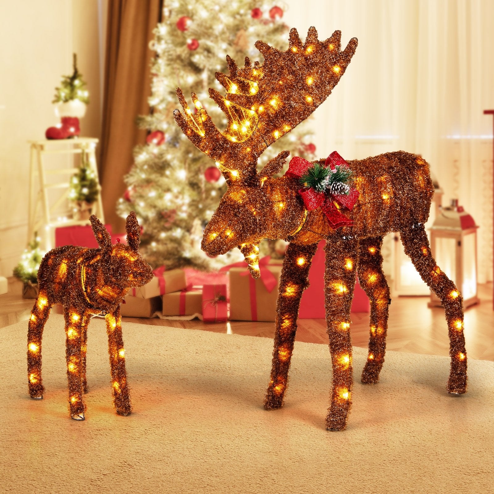 2 Pieces Lighted Moose Family with 170 LED Lights and Zip Ties, Brown Christmas Decor & Accessories   at Gallery Canada