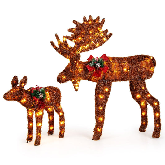 2 Pieces Lighted Moose Family with 170 LED Lights and Zip Ties, Brown Christmas Decor & Accessories Brown  at Gallery Canada