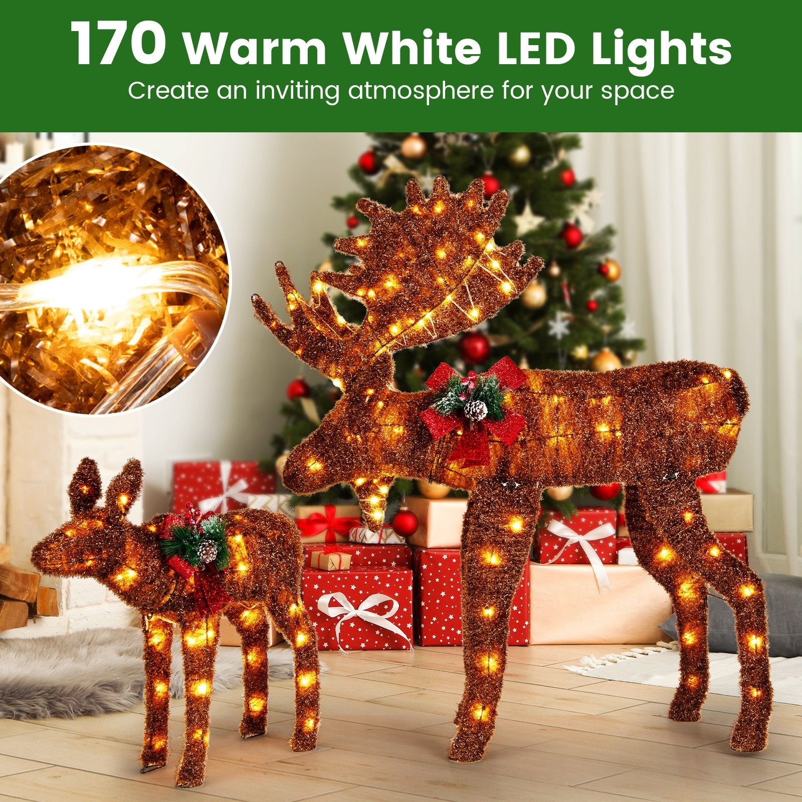 2 Pieces Lighted Moose Family with 170 LED Lights and Zip Ties, Brown Christmas Decor & Accessories   at Gallery Canada