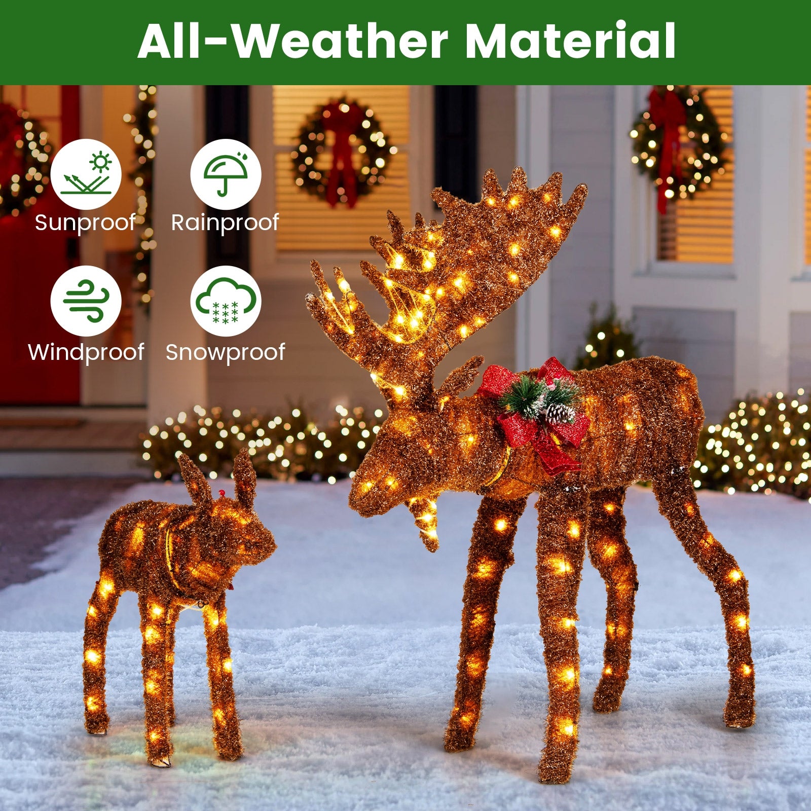 2 Pieces Lighted Moose Family with 170 LED Lights and Zip Ties, Brown Christmas Decor & Accessories   at Gallery Canada