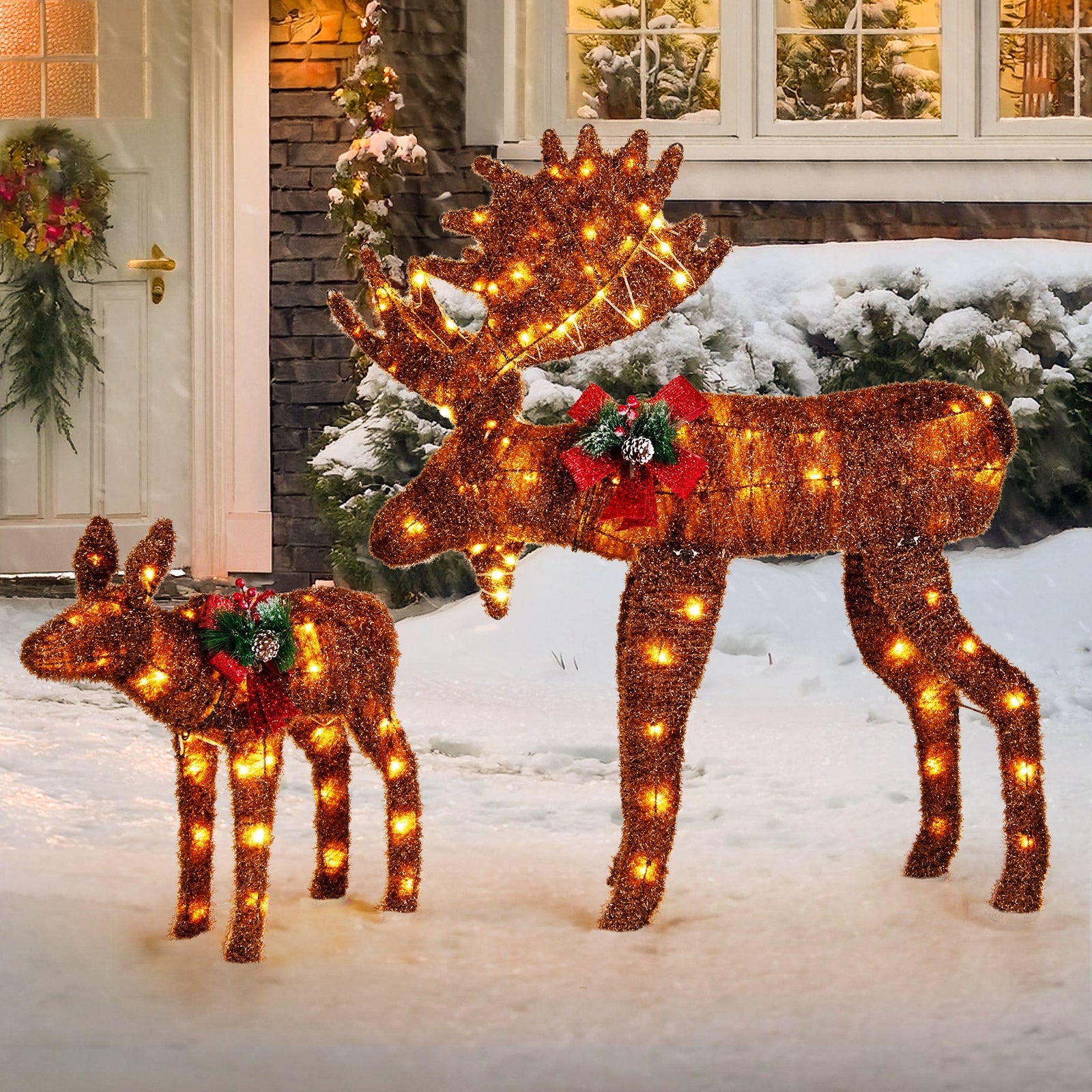 2 Pieces Lighted Moose Family with 170 LED Lights and Zip Ties, Brown Christmas Decor & Accessories   at Gallery Canada