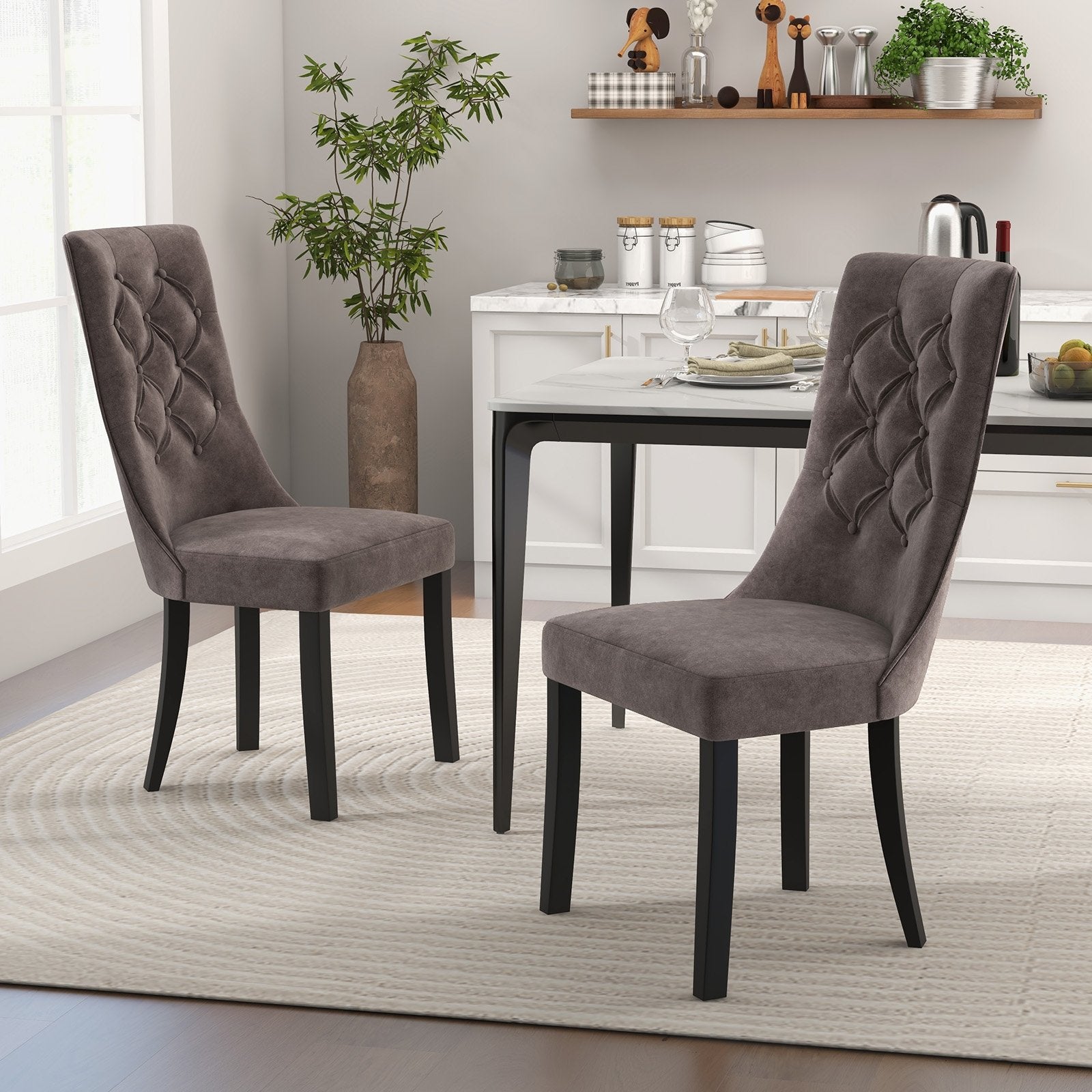 Tufted Dining Chairs Set of 2 with High Backrest and Padded Seat, Gray Dining Chairs   at Gallery Canada