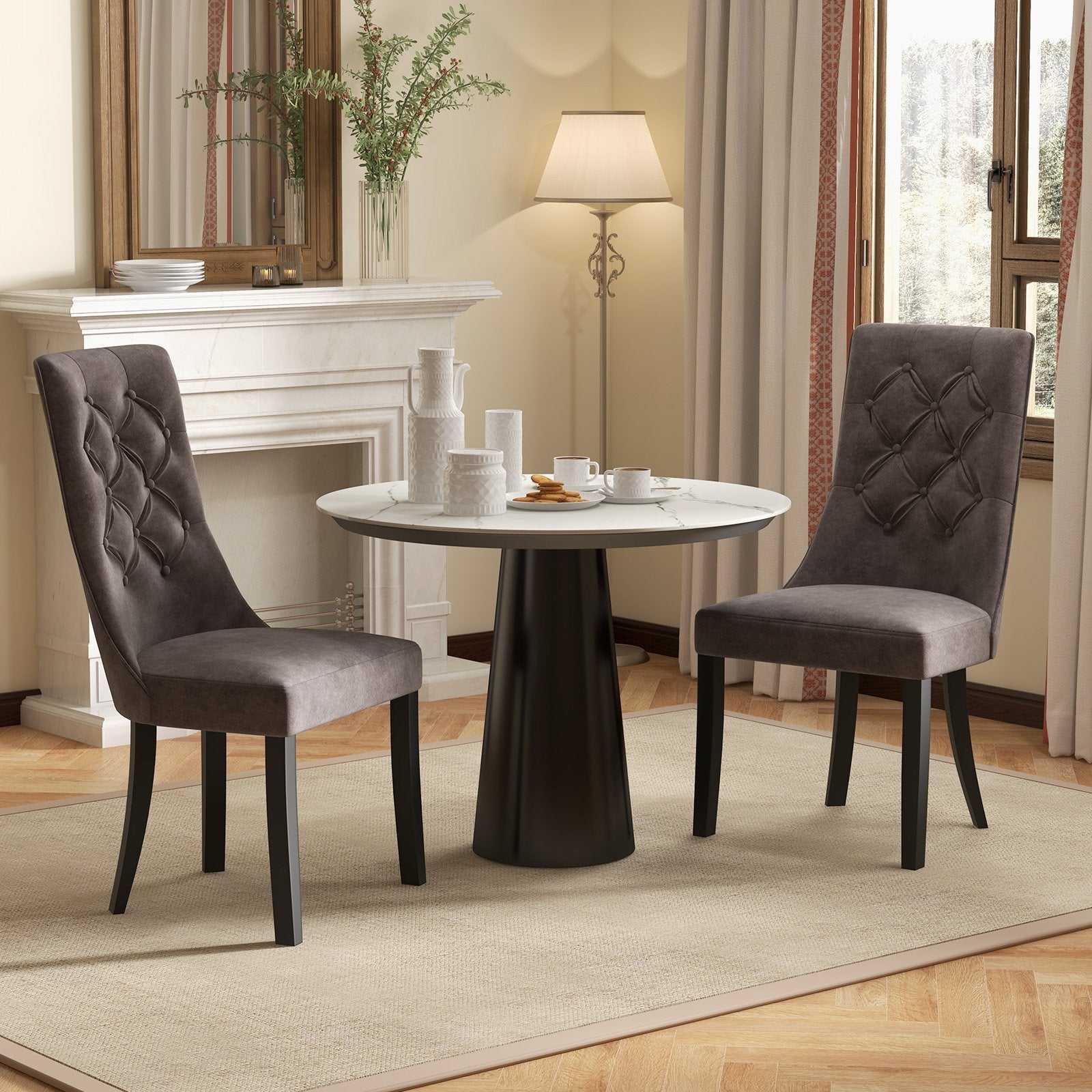 Tufted Dining Chairs Set of 2 with High Backrest and Padded Seat, Gray Dining Chairs   at Gallery Canada