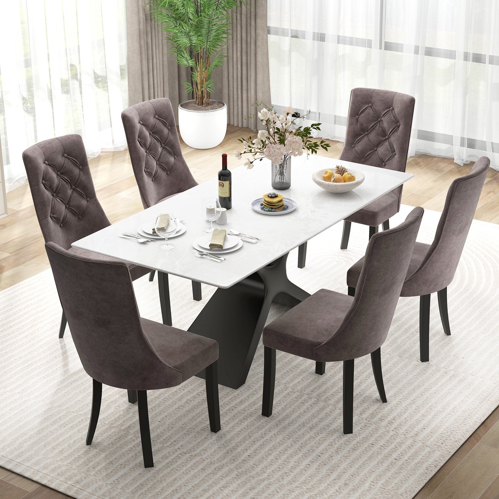 Tufted Dining Chairs Set of 2 with High Backrest and Padded Seat, Gray Dining Chairs   at Gallery Canada