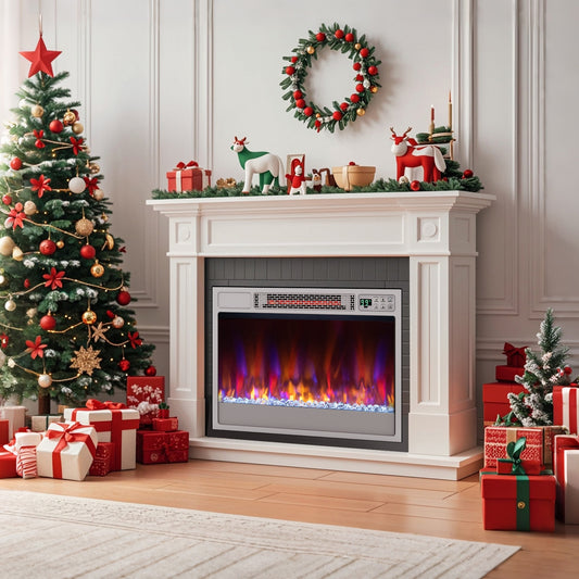 23 Inch 1500W Recessed Electric Fireplace Insert with Remote Control, Silver Fireplaces Silver  at Gallery Canada