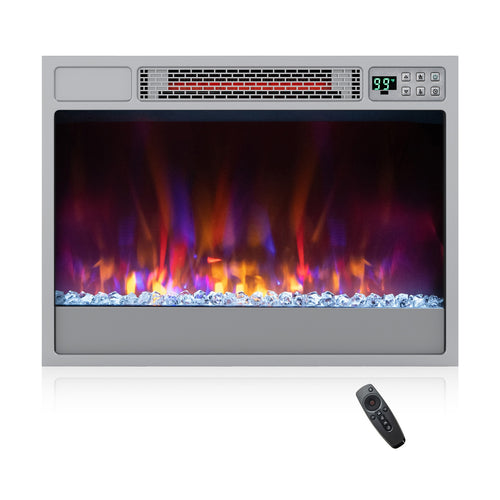 23 Inch 1500W Recessed Electric Fireplace Insert with Remote Control, Silver