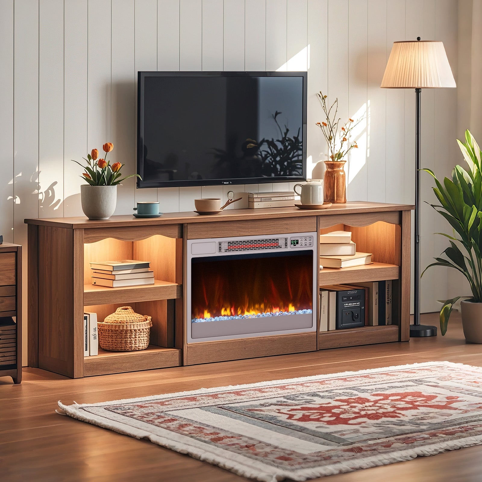 23 Inch 1500W Recessed Electric Fireplace Insert with Remote Control, Silver Fireplaces at Gallery Canada
