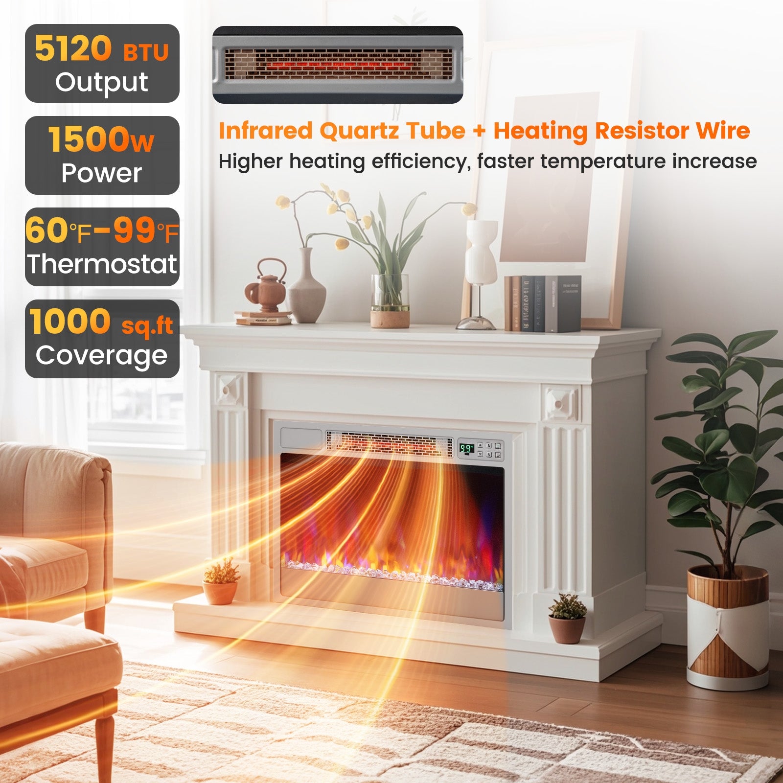 23 Inch 1500W Recessed Electric Fireplace Insert with Remote Control, Silver Fireplaces at Gallery Canada