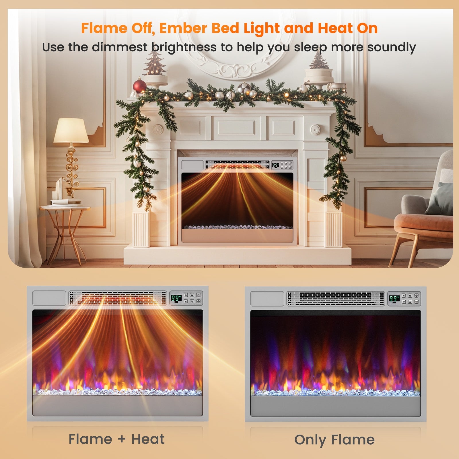 23 Inch 1500W Recessed Electric Fireplace Insert with Remote Control, Silver Fireplaces at Gallery Canada