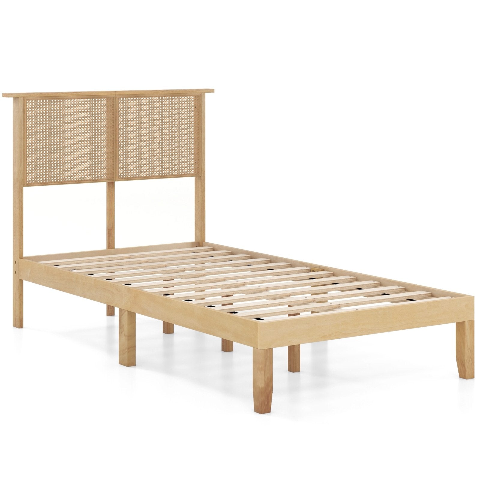 Twin/Full/Queen Size Bed Frame with Rattan Headboard-Twin Size, Natural Simple Bed Frame Natural - Twin Size  at Gallery Canada