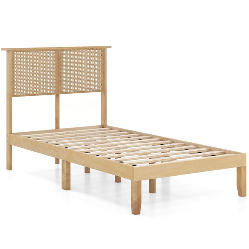 Twin/Full/Queen Size Bed Frame with Rattan Headboard-Twin Size, Natural