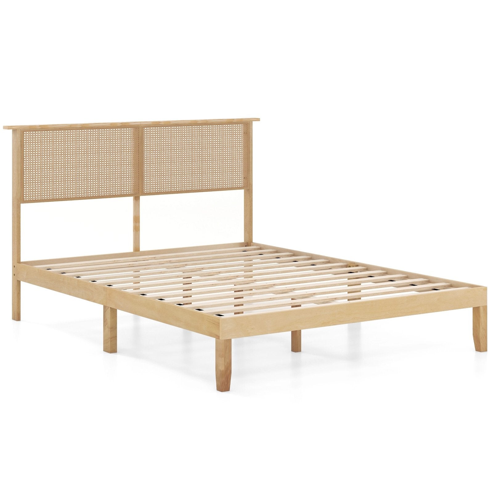 Twin/Full/Queen Size Bed Frame with Rattan Headboard-Queen Size, Natural Simple Bed Frame Natural - Queen  at Gallery Canada