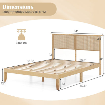 Twin/Full/Queen Size Bed Frame with Rattan Headboard-Queen Size, Natural Simple Bed Frame   at Gallery Canada