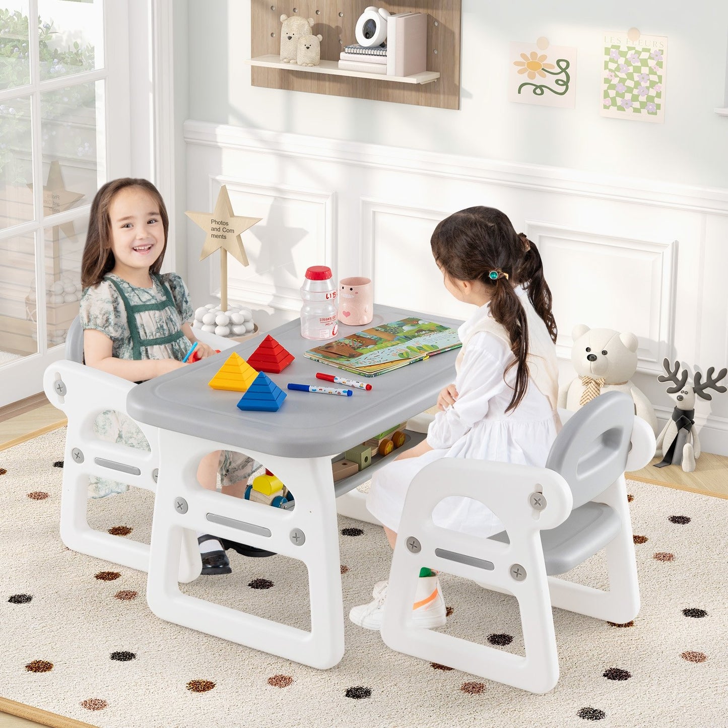 Kids Table and Chair Set with Building Blocks, Gray Kids Table & Chair Sets   at Gallery Canada