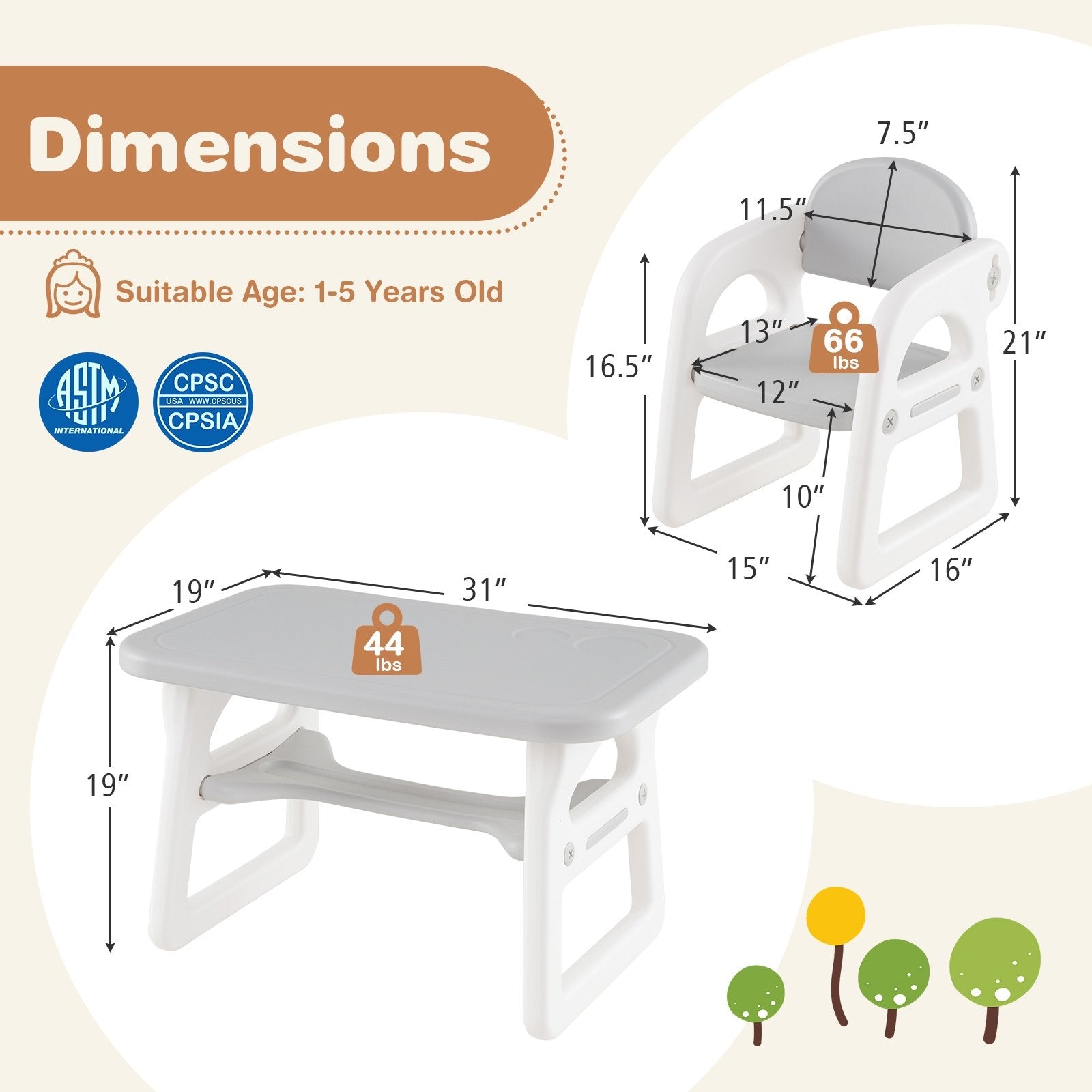 Kids Table and Chair Set with Building Blocks, Gray Kids Table & Chair Sets   at Gallery Canada