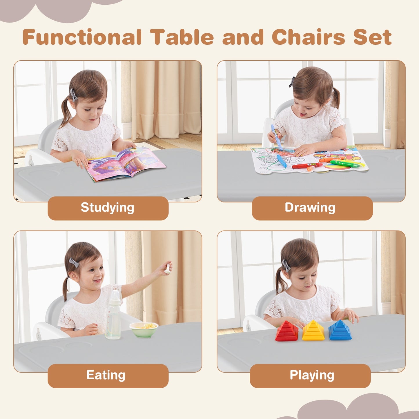 Kids Table and Chair Set with Building Blocks, Gray Kids Table & Chair Sets   at Gallery Canada