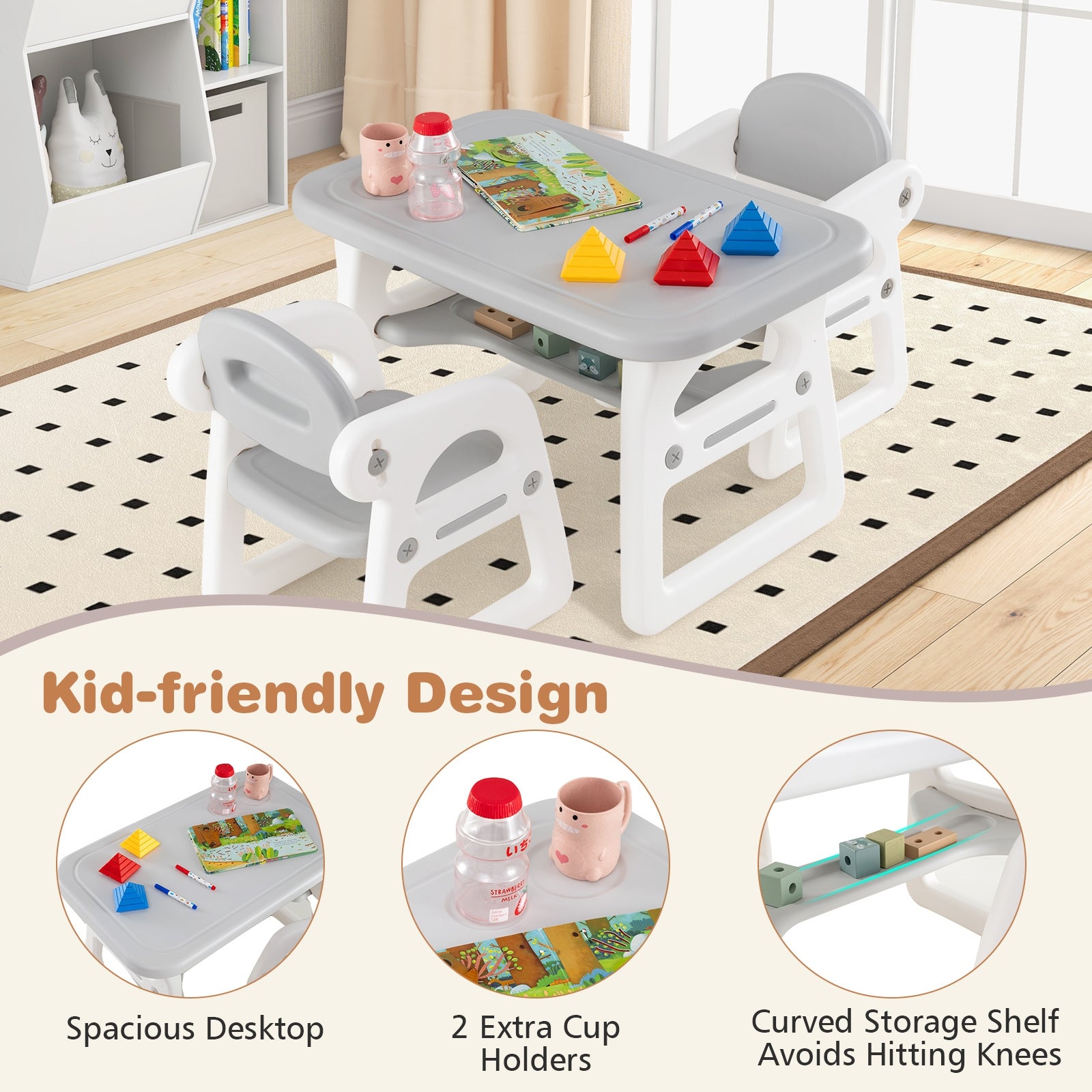 Kids Table and Chair Set with Building Blocks, Gray Kids Table & Chair Sets   at Gallery Canada