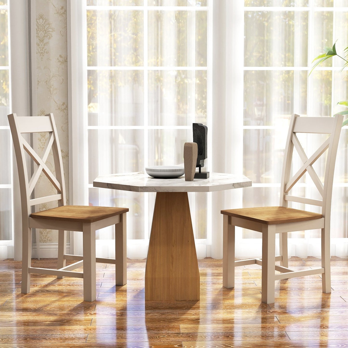 Wooden Dining Chairs Set of 2 with High Back and Rubber Wood Frame, Natural Dining Chairs   at Gallery Canada