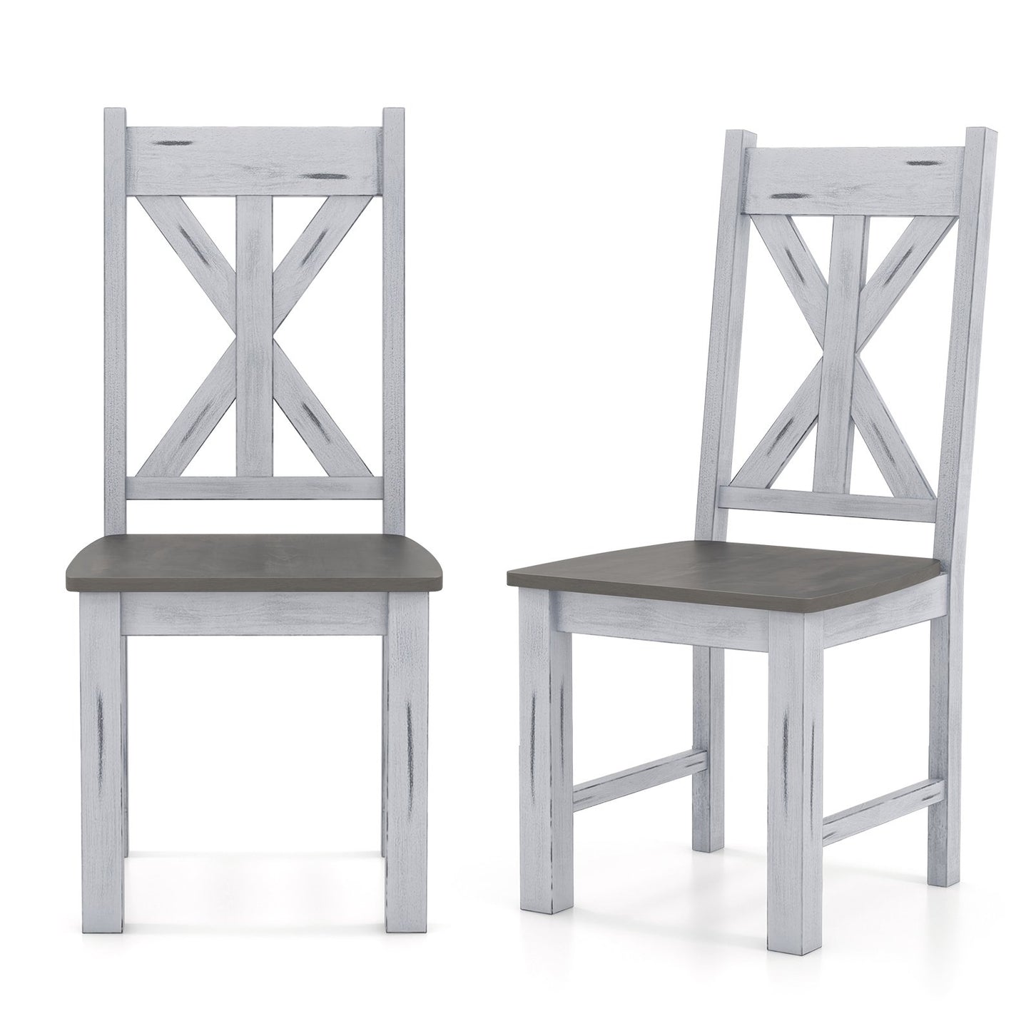 Farmhouse Chair Set of 2 with Rubber Wood Frame and Elegant Hollowed Backrest, Gray Dining Chairs Gray  at Gallery Canada