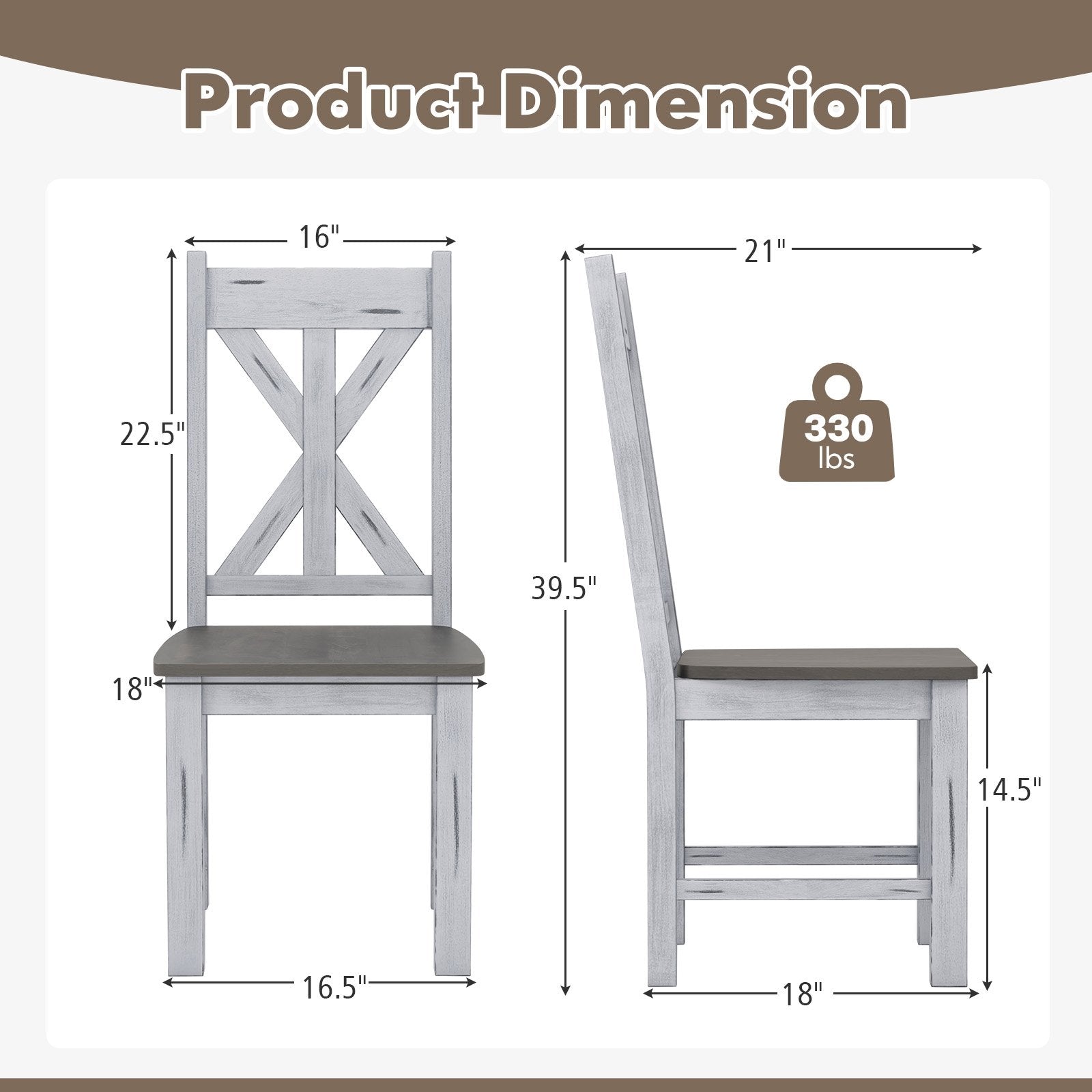 Farmhouse Chair Set of 2 with Rubber Wood Frame and Elegant Hollowed Backrest, Gray Dining Chairs   at Gallery Canada