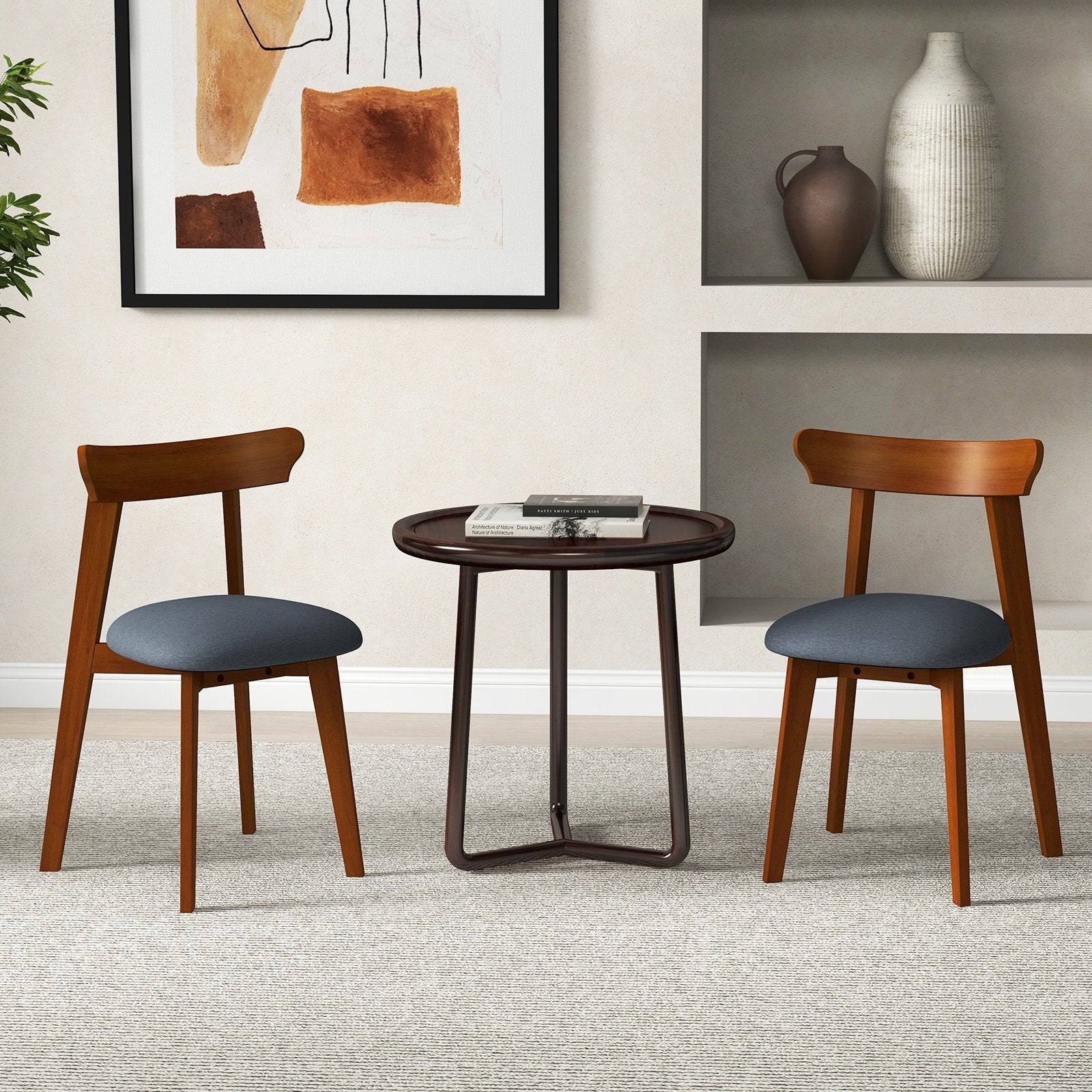 Mid-Century Modern Kitchen Chairs with Rubber Wood Frame and Padded Seat-Walunt, Walnut Dining Chairs   at Gallery Canada