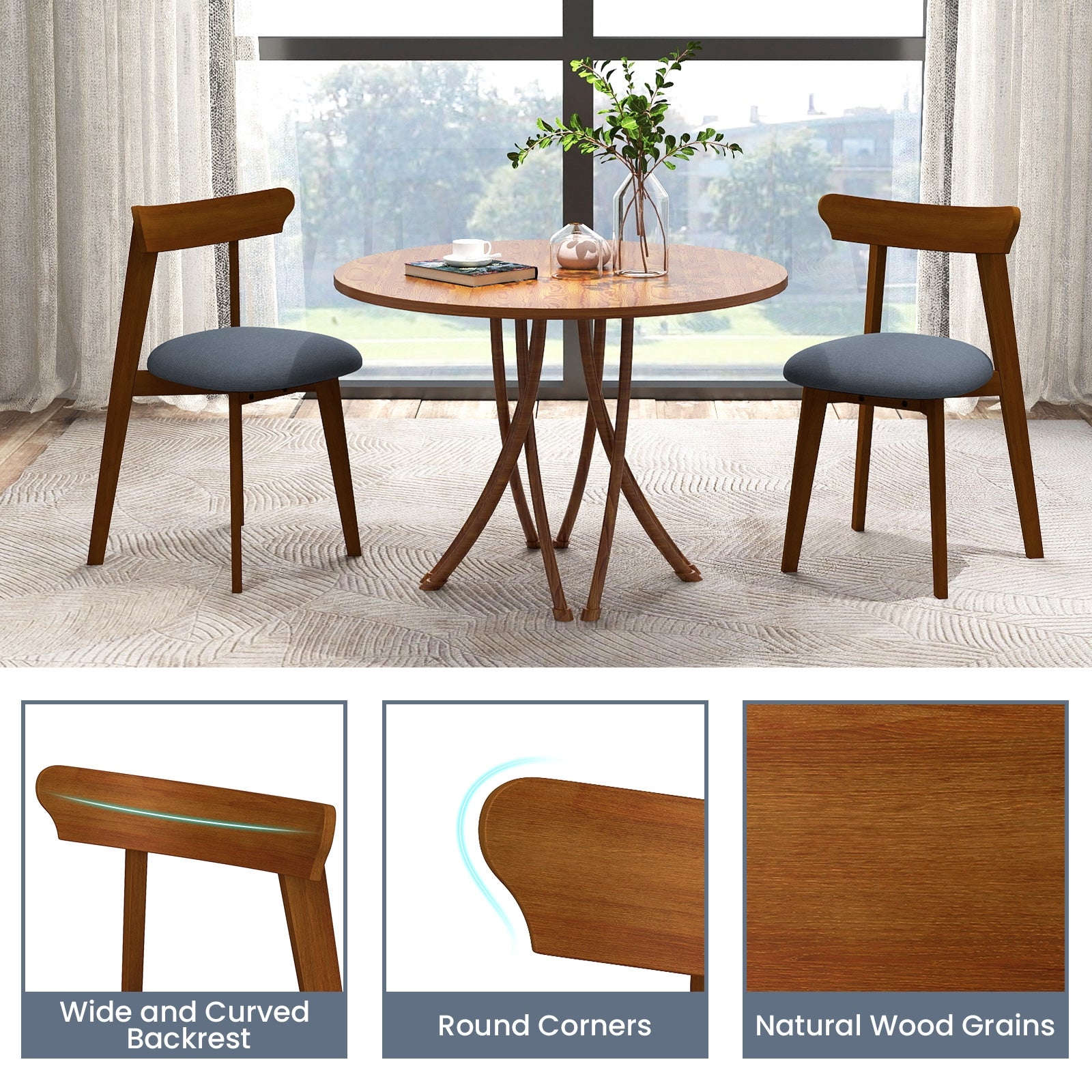 Mid-Century Modern Kitchen Chairs with Rubber Wood Frame and Padded Seat-Walunt, Walnut Dining Chairs   at Gallery Canada