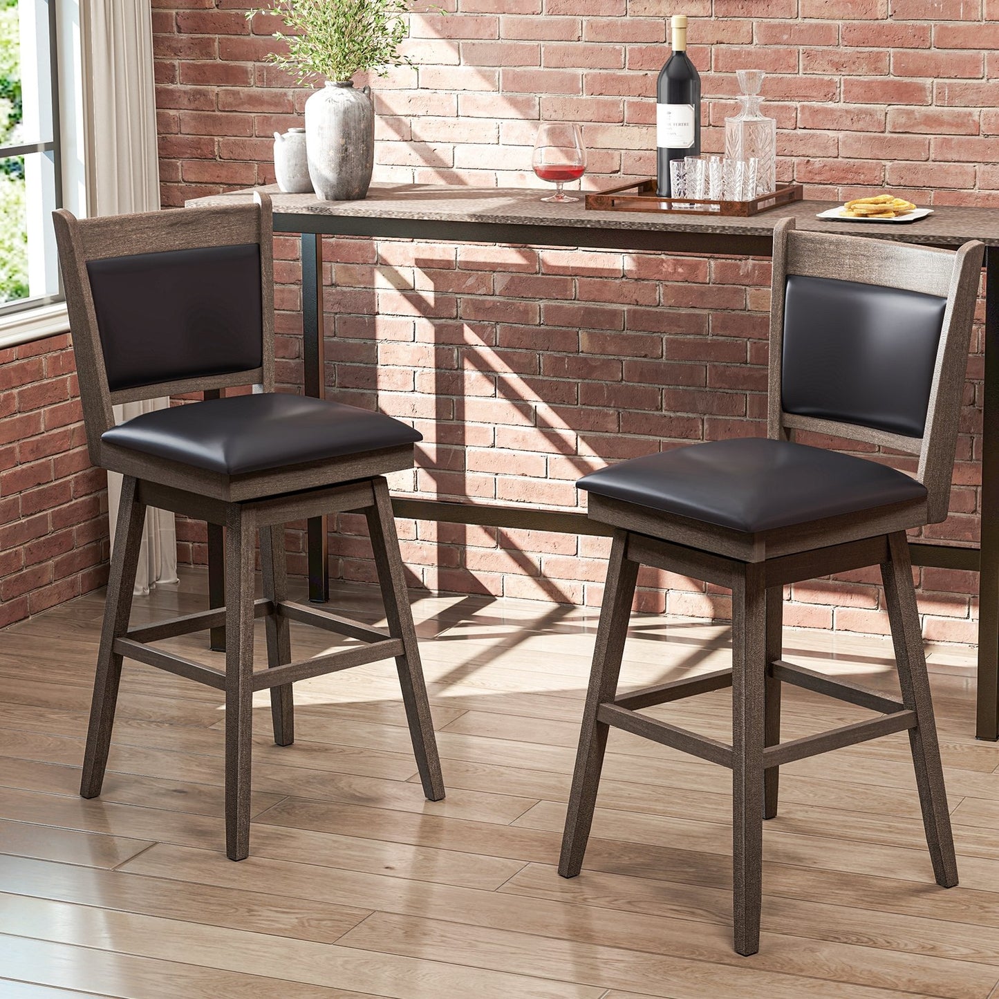 25/29 Inch Padded Bar Stools Set of 2 with Swivel Seat and Footrest-29 inches, Black & Gray Bar Tables   at Gallery Canada