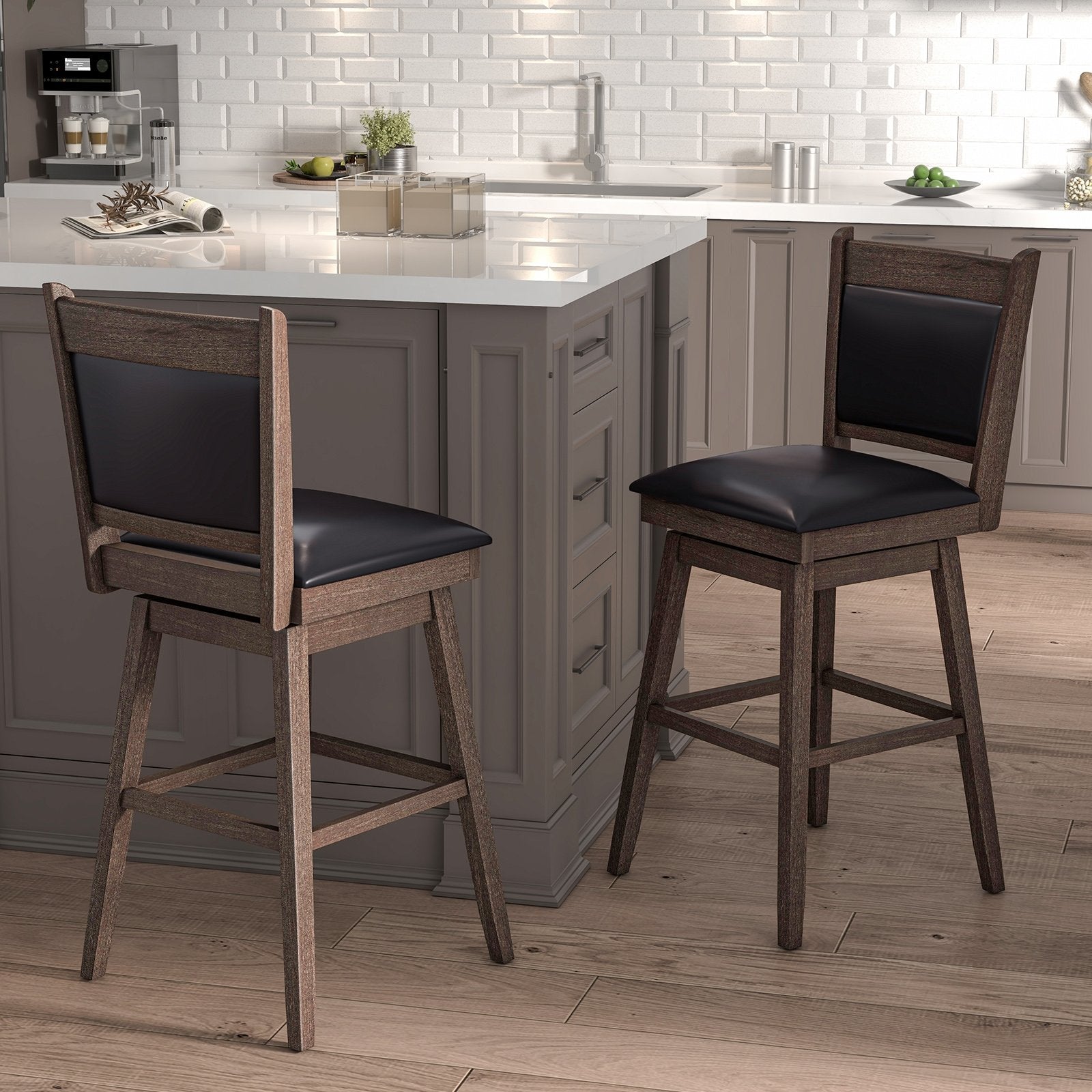 25/29 Inch Padded Bar Stools Set of 2 with Swivel Seat and Footrest-29 inches, Black & Gray Bar Tables   at Gallery Canada