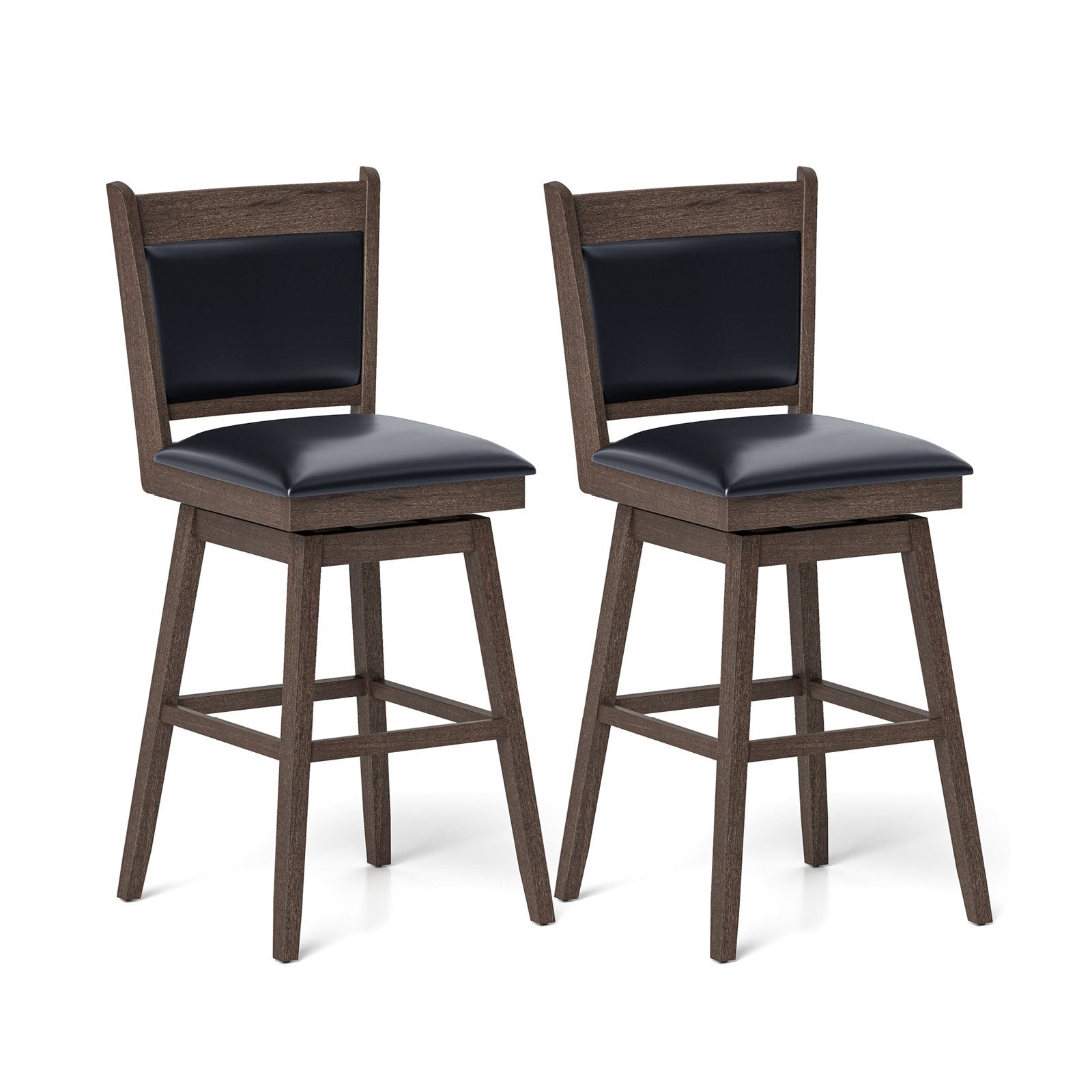 25/29 Inch Padded Bar Stools Set of 2 with Swivel Seat and Footrest-29 inches, Black & Gray Bar Tables Black & Gray - 29 Inch at Gallery Canada