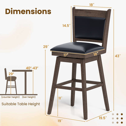 25/29 Inch Padded Bar Stools Set of 2 with Swivel Seat and Footrest-29 inches, Black & Gray Bar Tables   at Gallery Canada