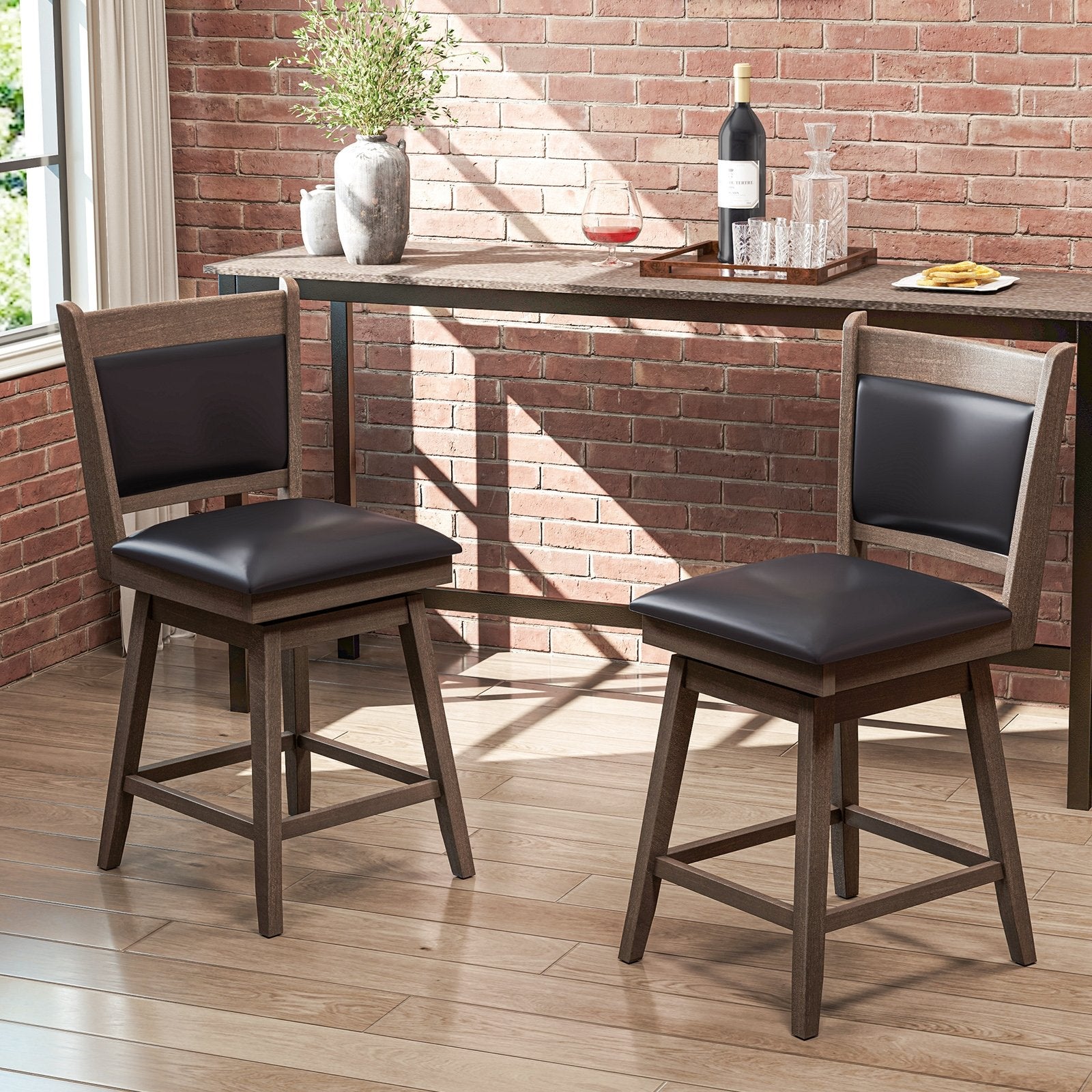 25/29 Inch Padded Bar Stools Set of 2 with Swivel Seat and Footrest-25 Inch, Black & Gray Bar Tables   at Gallery Canada