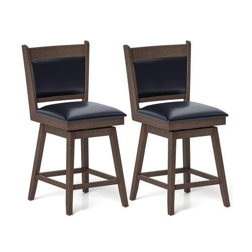 25/29 Inch Padded Bar Stools Set of 2 with Swivel Seat and Footrest-25 Inch, Black & Gray