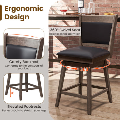 25/29 Inch Padded Bar Stools Set of 2 with Swivel Seat and Footrest-25 Inch, Black & Gray Bar Tables   at Gallery Canada