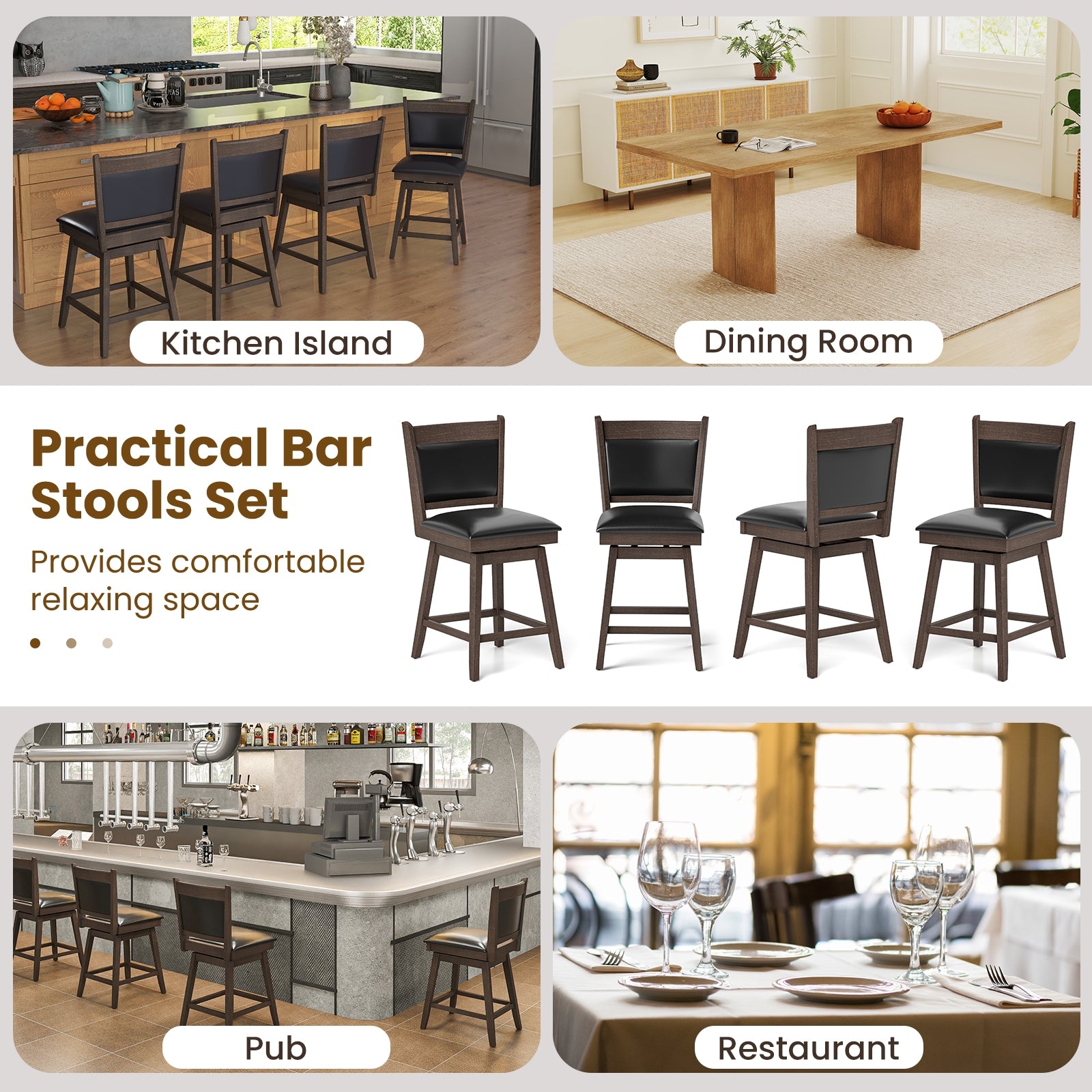 25/29 Inch Padded Bar Stools Set of 2 with Swivel Seat and Footrest-25 Inch, Black & Gray Bar Tables   at Gallery Canada