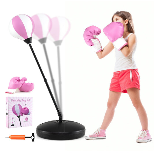 Kids Adjustable Stand Punching Bag Toy Set with Boxing Glove and Base, Pink Boxing & Martial Arts Pink  at Gallery Canada