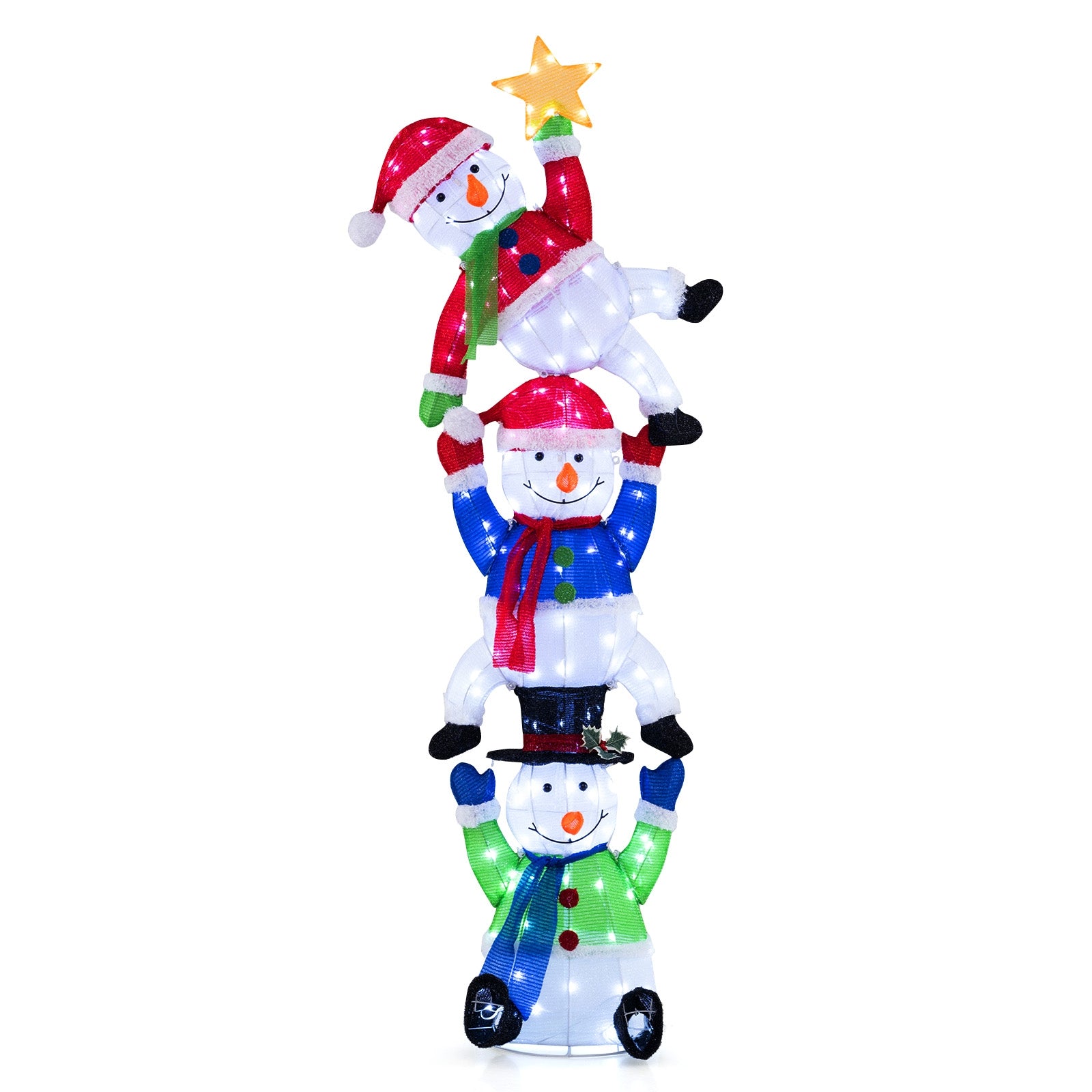 6 FT Pre-Lit Stacked Snowman Set with 155 LED Lights and Ground Stakes, Multicolor Christmas Decor & Accessories Multicolor  at Gallery Canada