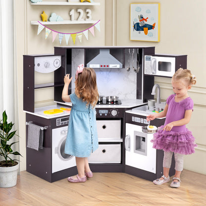 Wooden Kids Play Kitchen Playset with Realistic Lights and Sounds, Coffee Play Kitchen Sets   at Gallery Canada