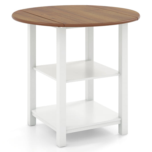 Folding Round Dining Table Drop Leaf Table with 2 Shelves for Small Spaces, White Dining Tables White  at Gallery Canada