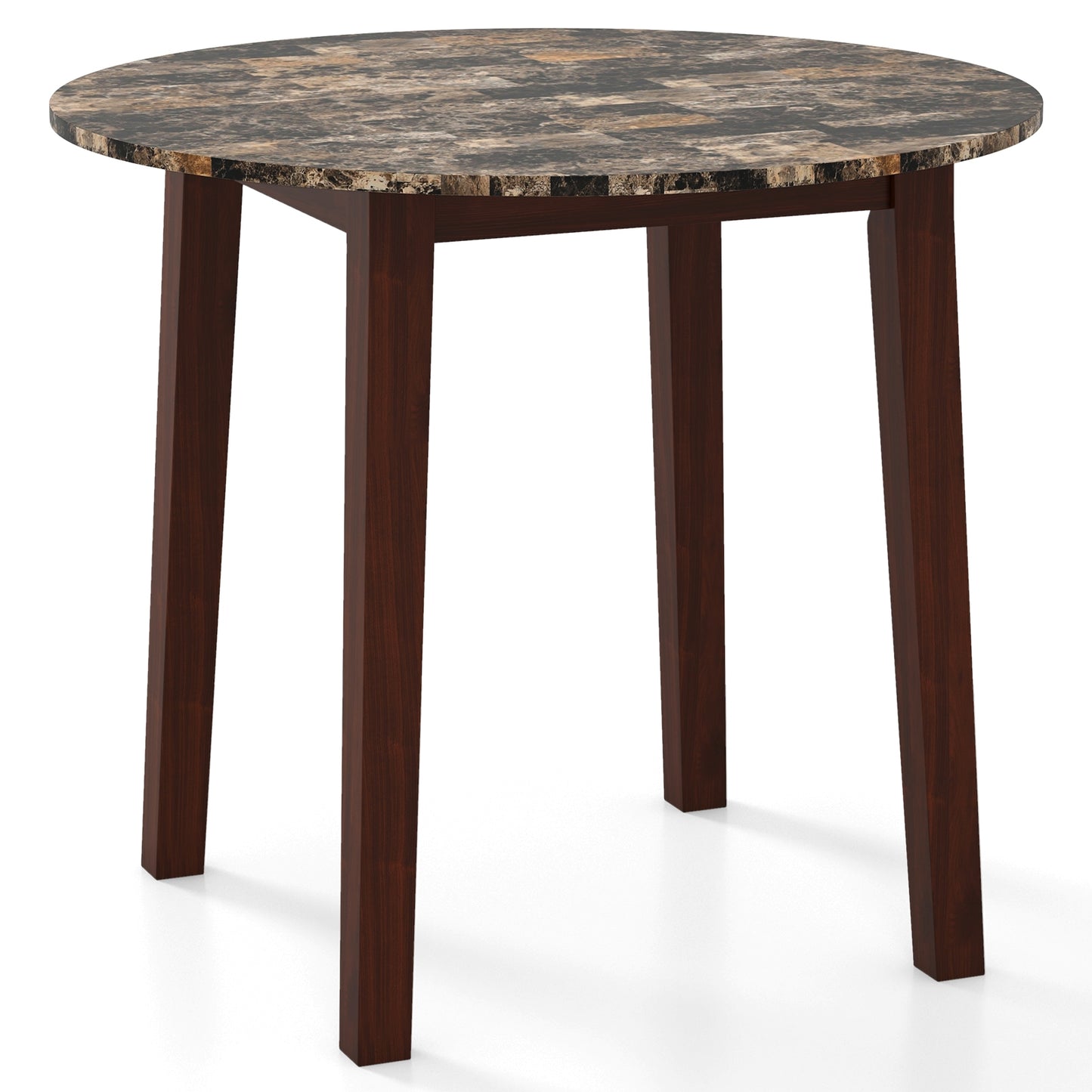 35 Inch Round Dining Table with Rubber Wood Legs and Marble-textured Veneer Tabletop, Brown Dining Tables Brown  at Gallery Canada