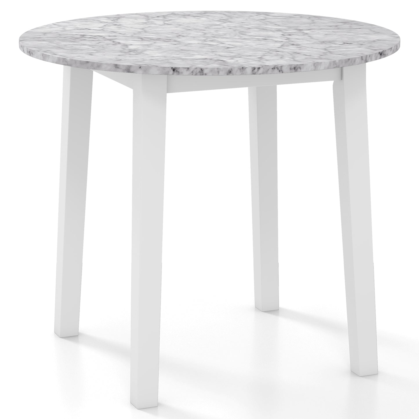 35 Inch Round Dining Table with Rubber Wood Legs and Marble-textured Veneer Tabletop, White Dining Tables White  at Gallery Canada