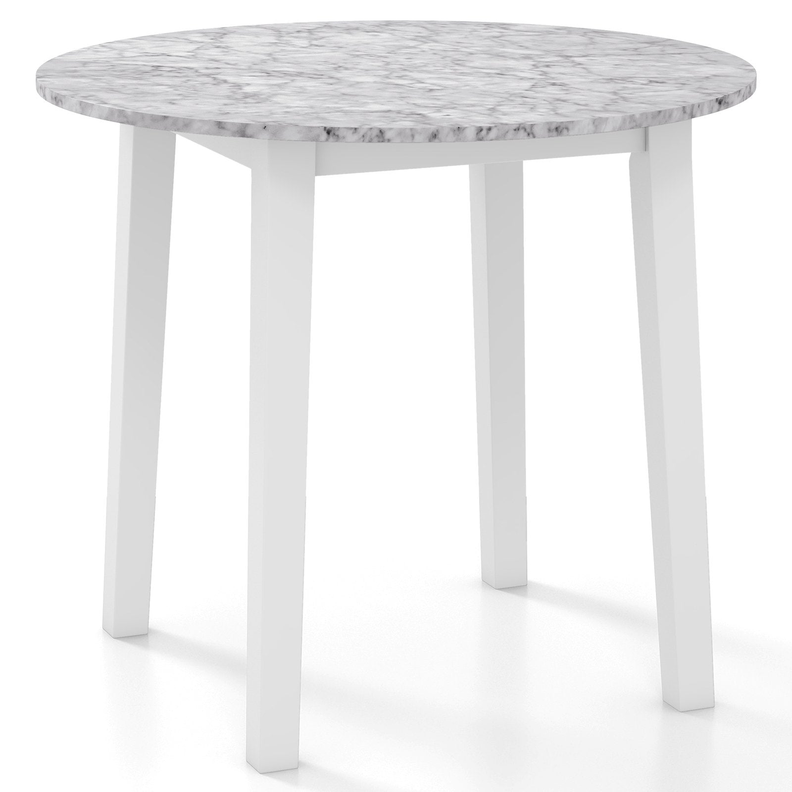35 Inch Round Dining Table with Rubber Wood Legs and Marble-textured Veneer Tabletop, White Dining Tables White at Gallery Canada