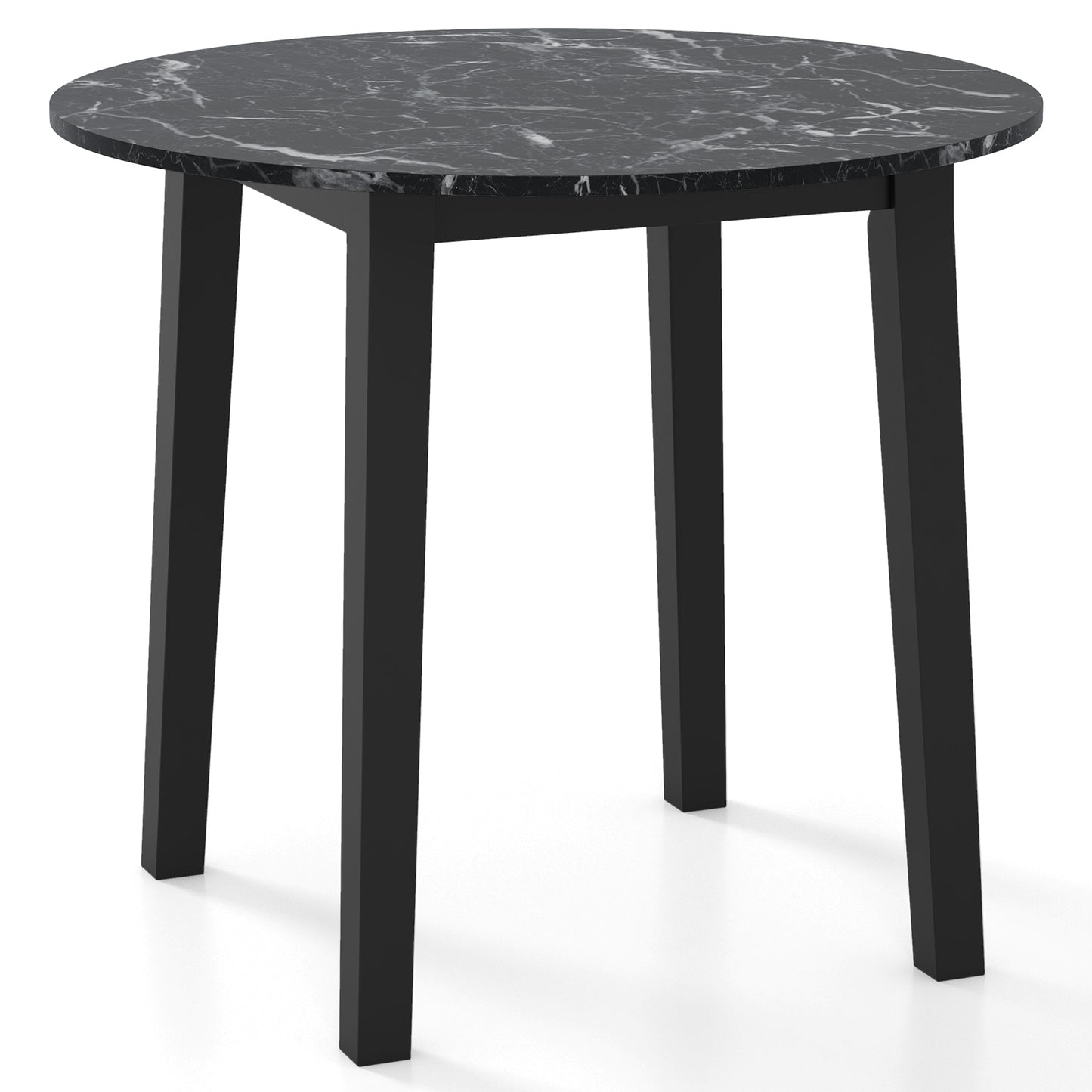 35 Inch Round Dining Table with Rubber Wood Legs and Marble-textured Veneer Tabletop, Black Dining Tables Black  at Gallery Canada