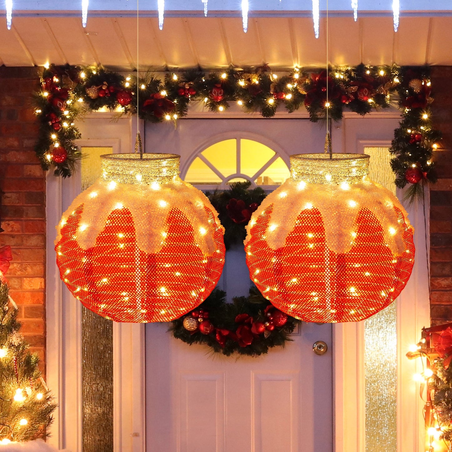 Outdoor Christmas Lantern Pop-Up Lighted Festive Ball with 80 LED Lights and Support Base Christmas Decor & Accessories   at Gallery Canada