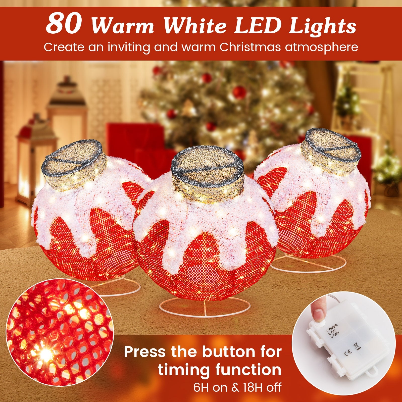 Outdoor Christmas Lantern Pop-Up Lighted Festive Ball with 80 LED Lights and Support Base Christmas Decor & Accessories   at Gallery Canada