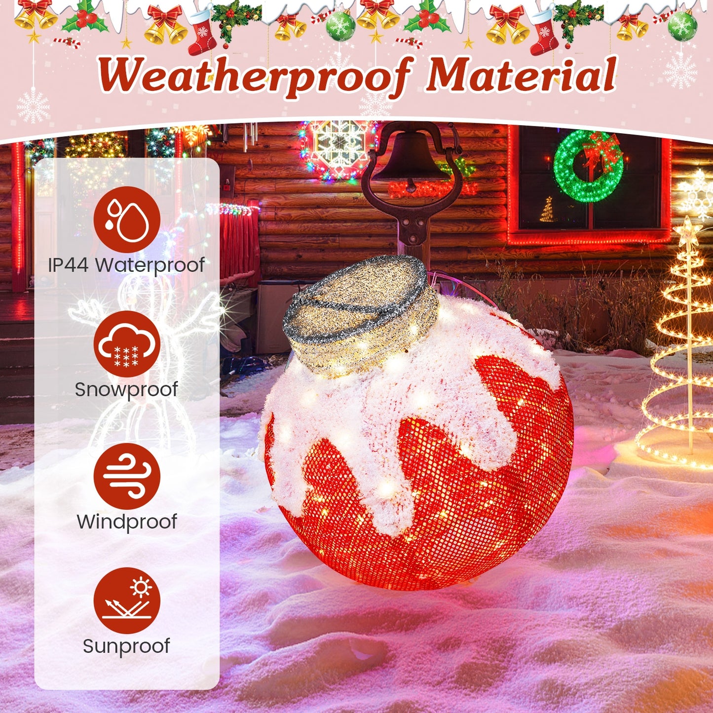 Outdoor Christmas Lantern Pop-Up Lighted Festive Ball with 80 LED Lights and Support Base Christmas Decor & Accessories   at Gallery Canada