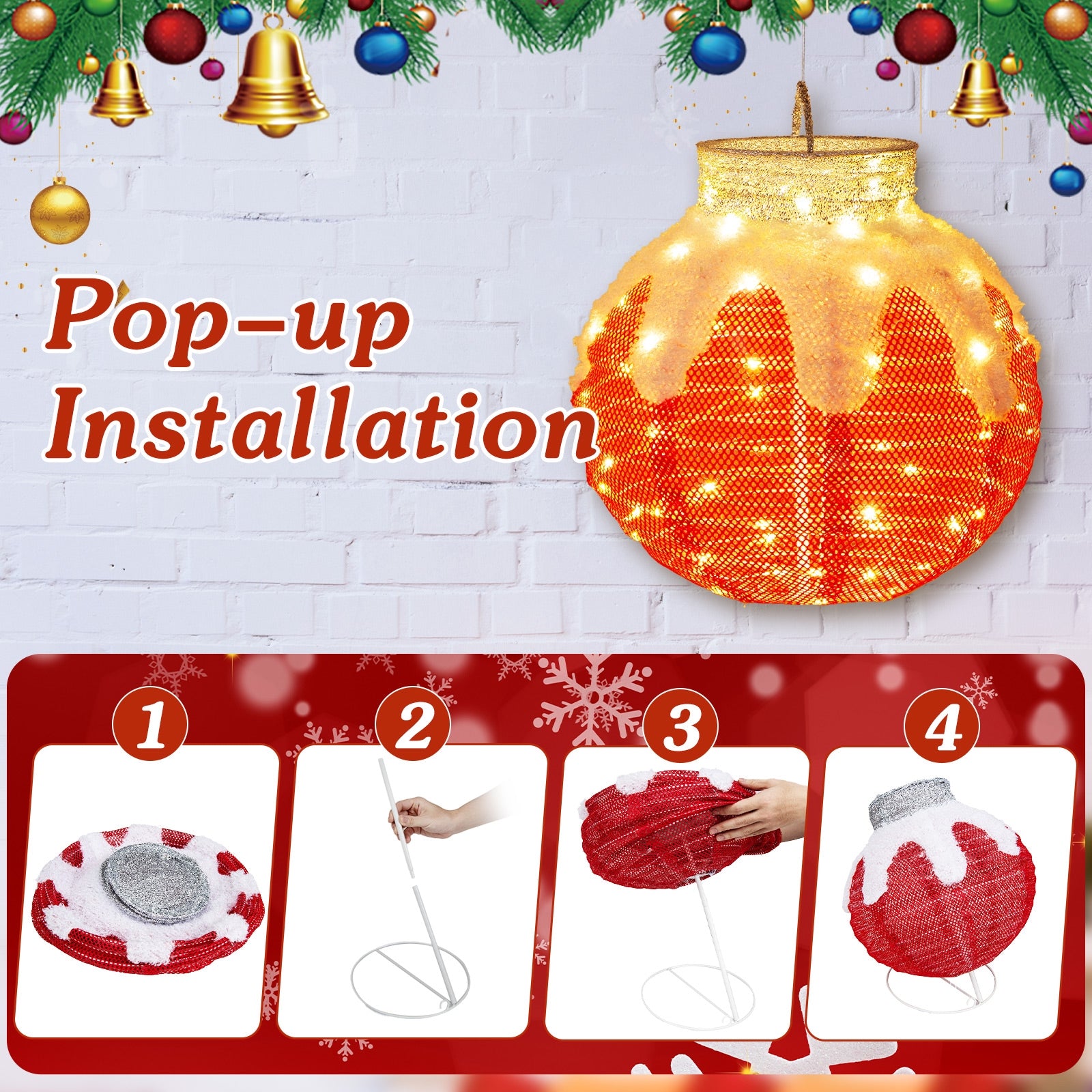 Outdoor Christmas Lantern Pop-Up Lighted Festive Ball with 80 LED Lights and Support Base Christmas Decor & Accessories   at Gallery Canada