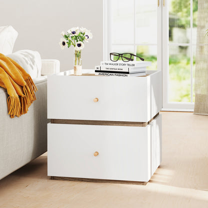 2-Drawer Modern Nightstand with Storage for Living Room Bedroom, Natural & White Nightstands   at Gallery Canada