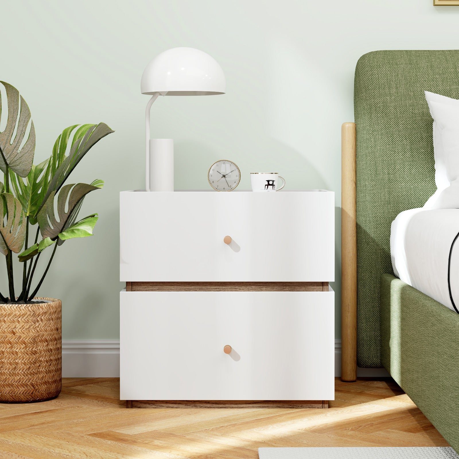 2-Drawer Modern Nightstand with Storage for Living Room Bedroom, Natural & White Nightstands   at Gallery Canada