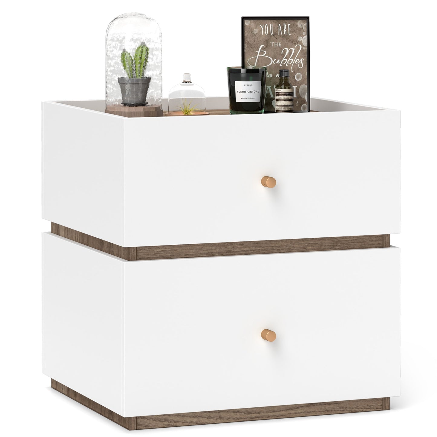 2-Drawer Modern Nightstand with Storage for Living Room Bedroom, Natural & White Nightstands Natural & White  at Gallery Canada