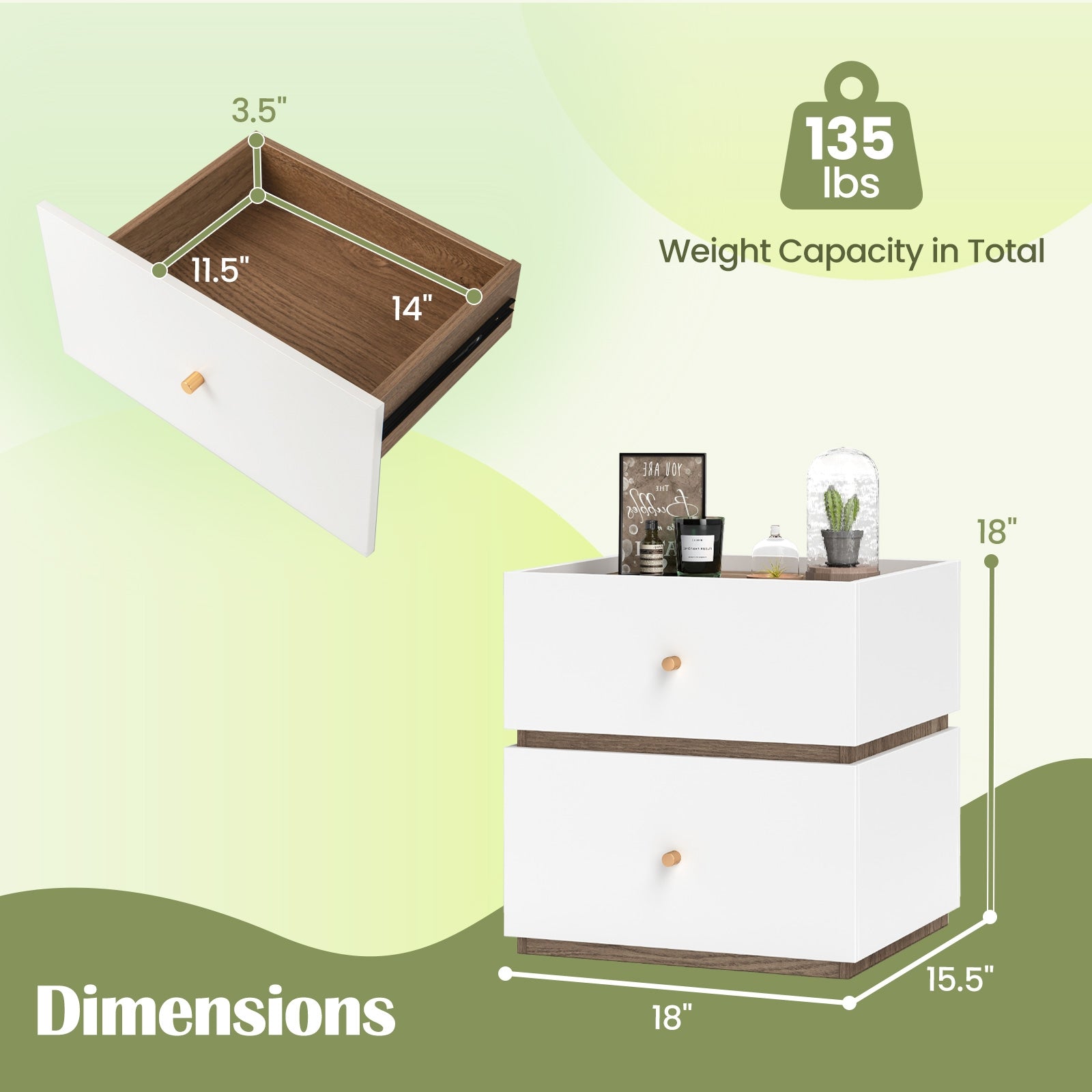 2-Drawer Modern Nightstand with Storage for Living Room Bedroom, Natural & White Nightstands   at Gallery Canada